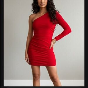Chic One-Shoulder Red Dress